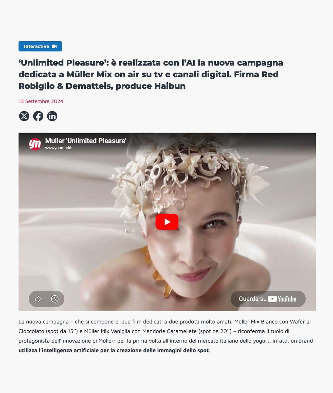 Press covers "Unlimited Pleasure": RED's AI-powered TV campaign for Müller Mix
