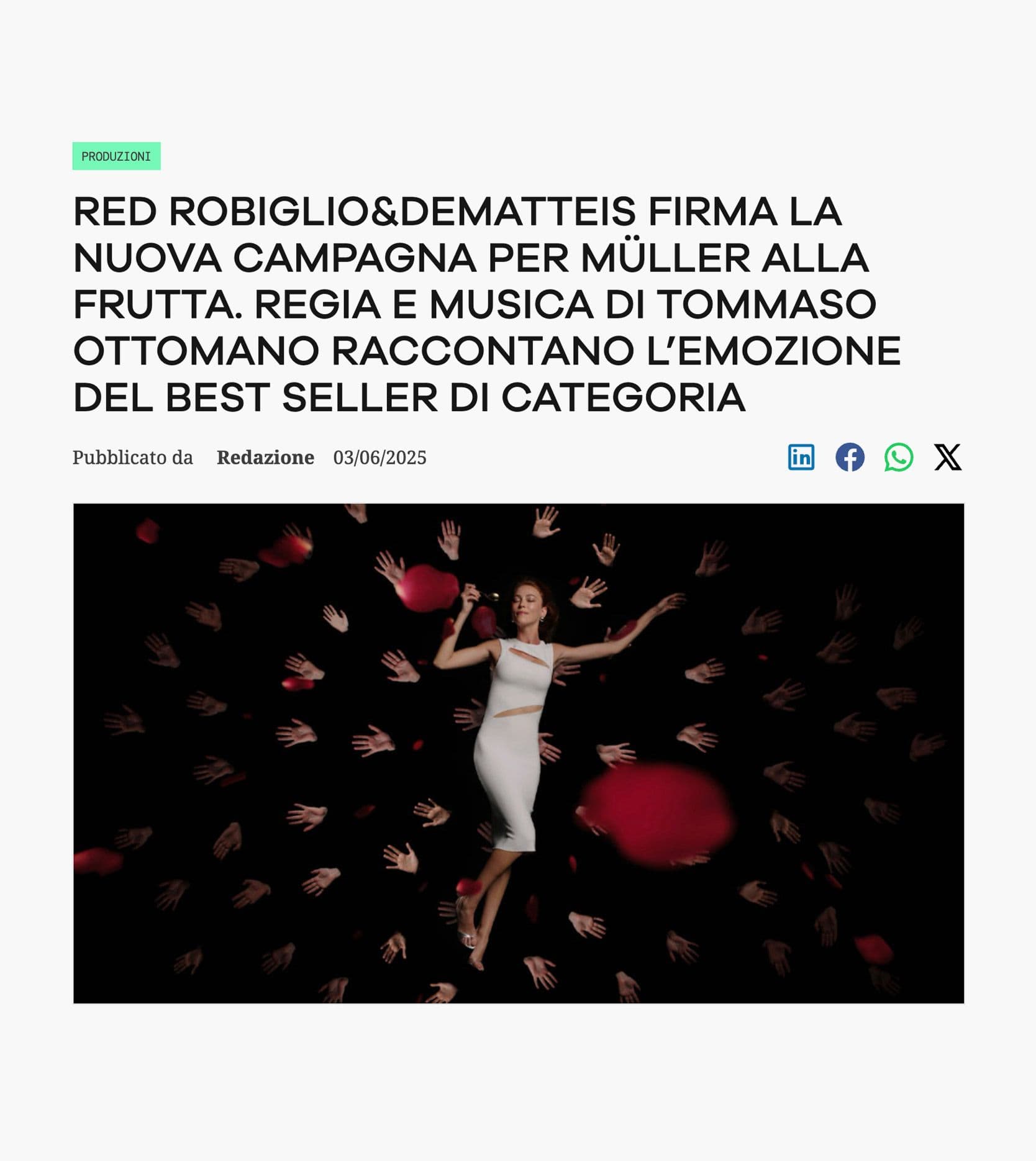 RED firma la nuova campagna tv per Müller con Pezzi di Frutta